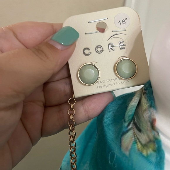 CORE aqua/green and clear accent stones Earrings and Necklace set, NWT - Picture 4 of 4